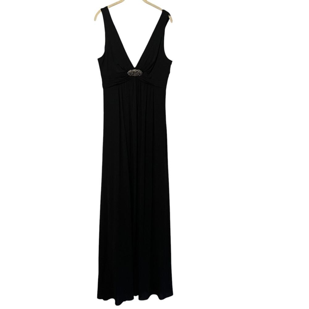 BCBGMaxAzria Womens Formal Maxi Dress Large Black Rhinestone Sleeveless